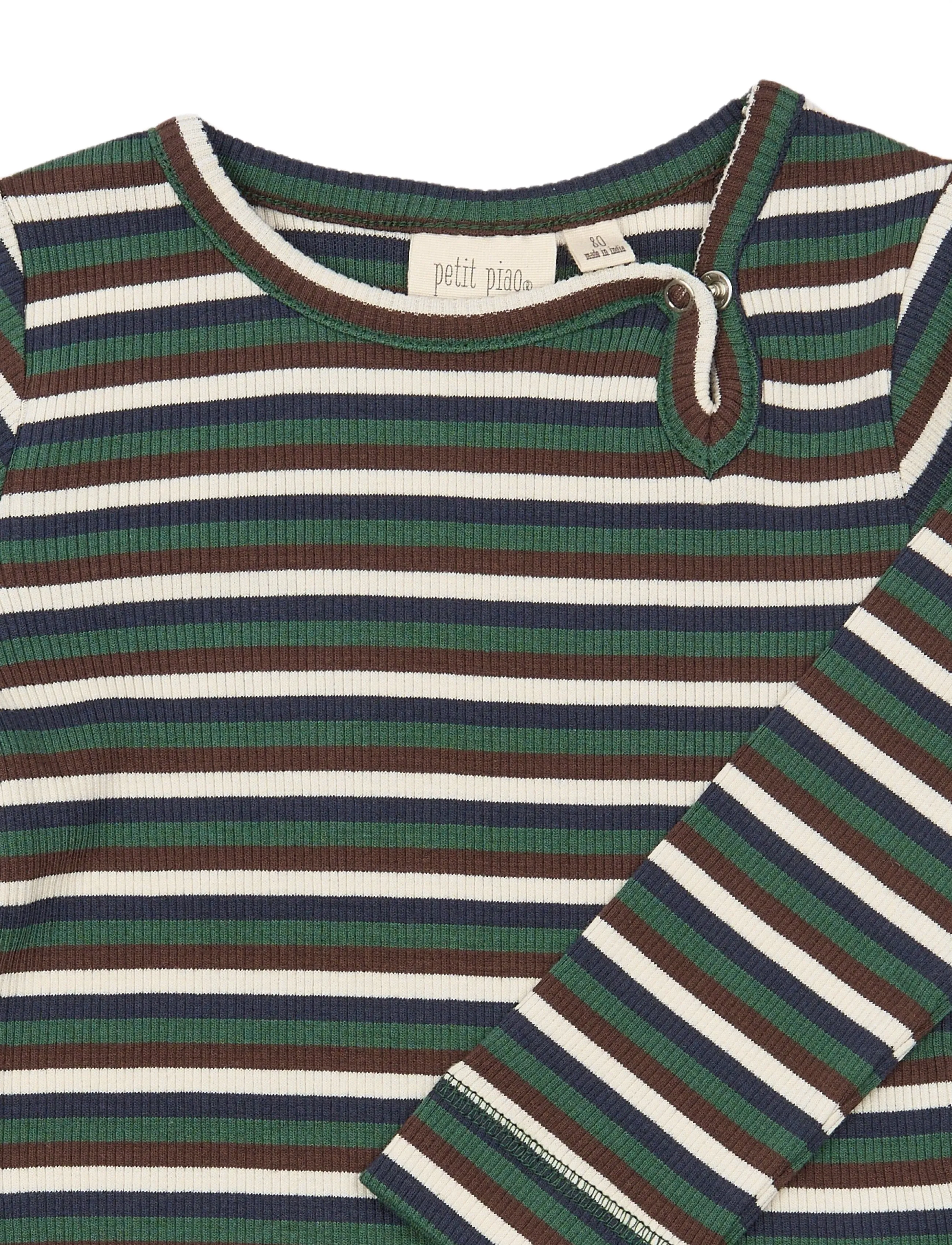 Petit Piao - PPSong L_S Body - långärmade bodies - trekking green multistriped - 2