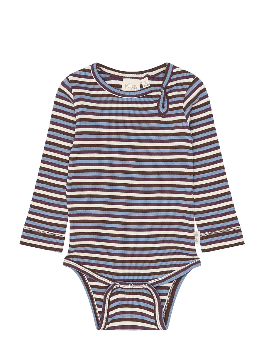 Petit Piao - PPSong L_S Body - långärmade bodies - huckleberry multistriped - 0