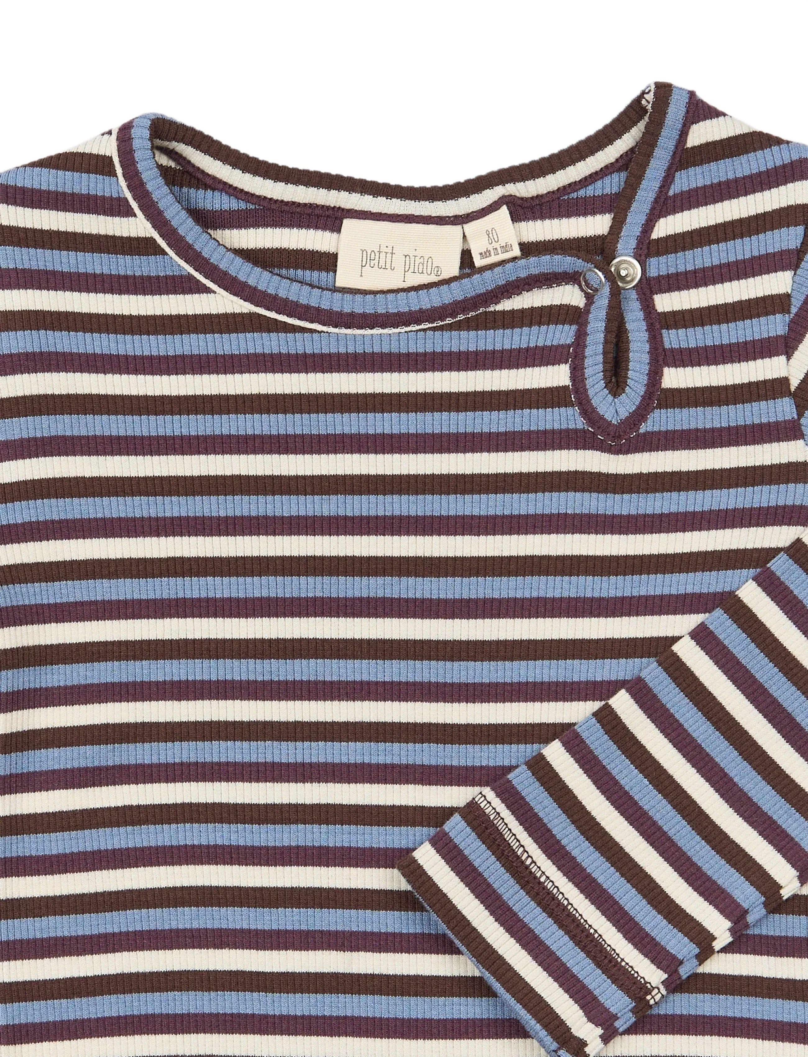 Petit Piao - PPSong L_S Body - långärmade bodies - huckleberry multistriped - 2