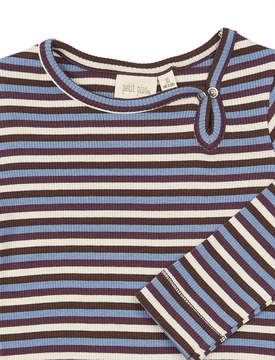 Petit Piao - PPSong L_S Body - långärmade bodies - huckleberry multistriped - 2