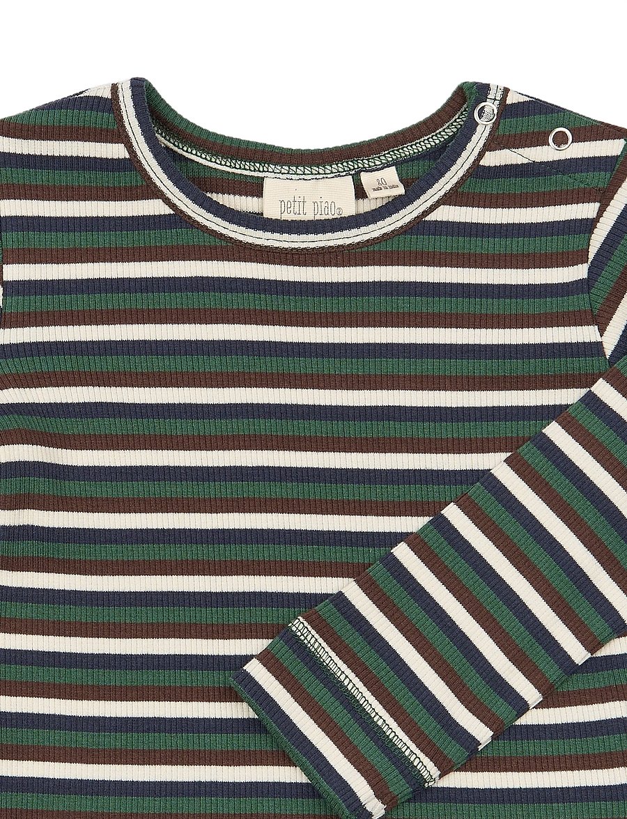 Petit Piao - PPSong L_S Tee - langärmelig - trekking green multistriped - 5