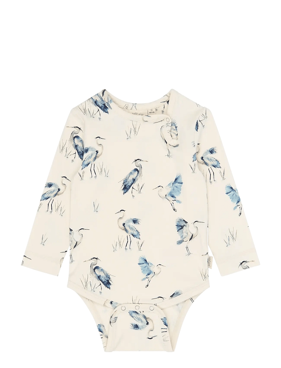 Petit Piao - PPStar L_S Body - langärmelige bodys - eggnog heron aop - 0