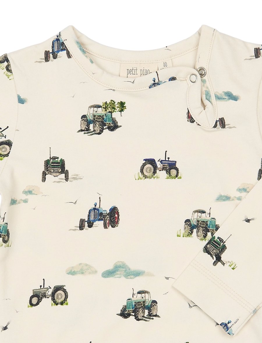 Petit Piao - PPStar L_S Body - långärmade bodies - eggnog tractor aop - 2