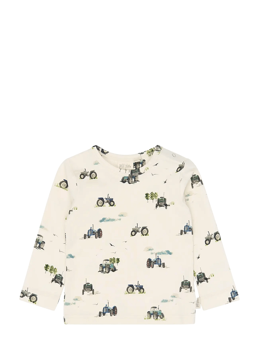 Petit Piao - PPStar L_S Tee - langärmelig - eggnog tractor aop - 0