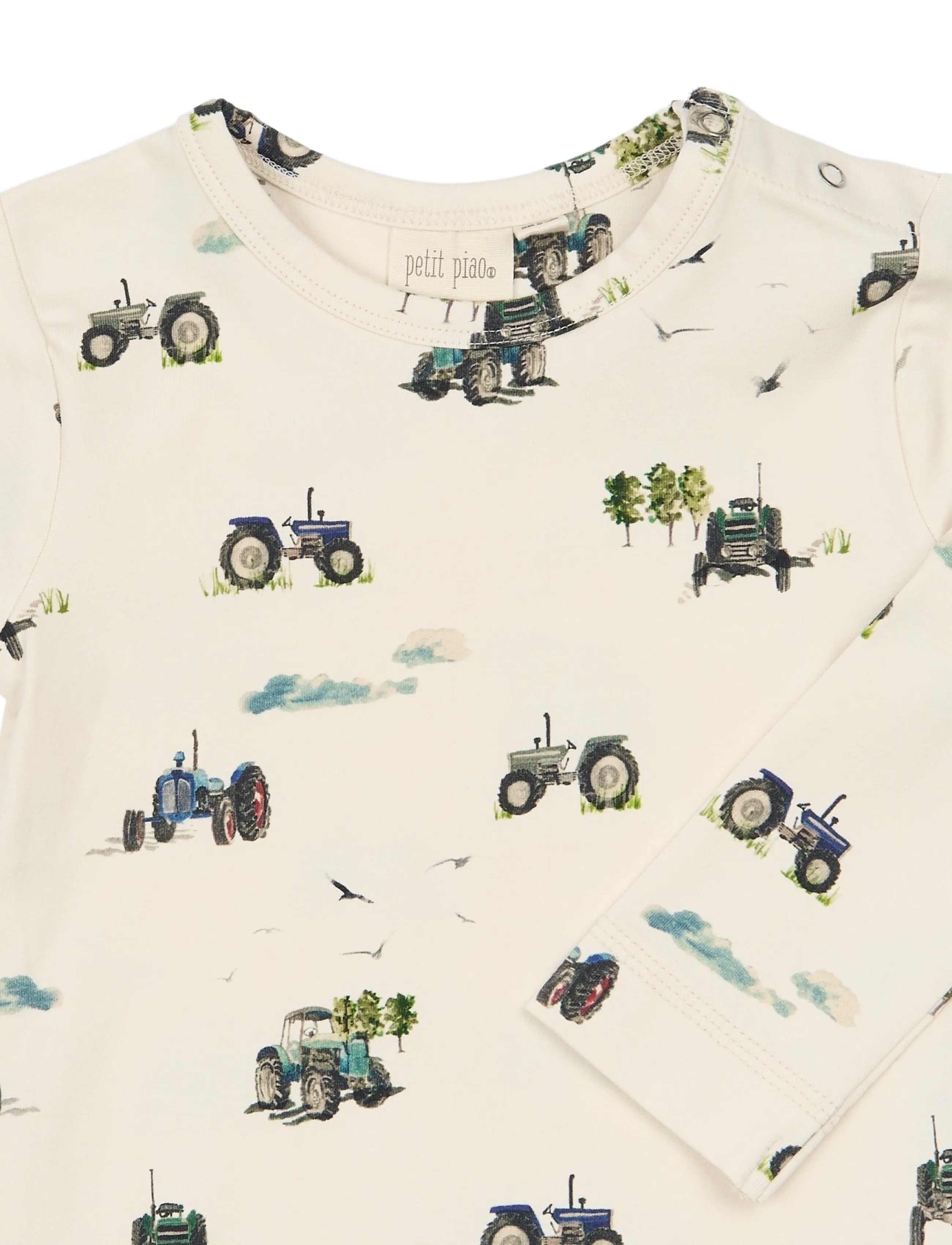 Petit Piao - PPStar L_S Tee - langärmelig - eggnog tractor aop - 2