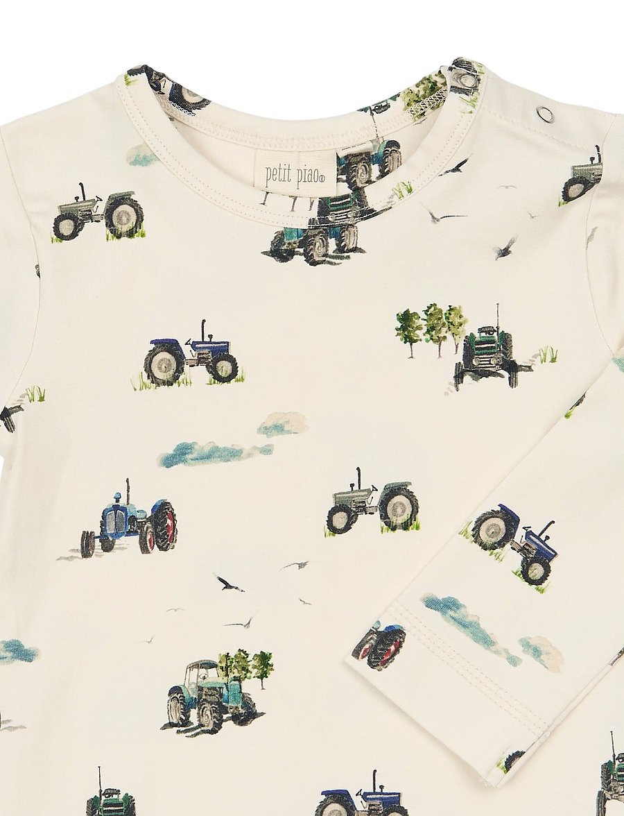 Petit Piao - PPStar L_S Tee - langärmelig - eggnog tractor aop - 2