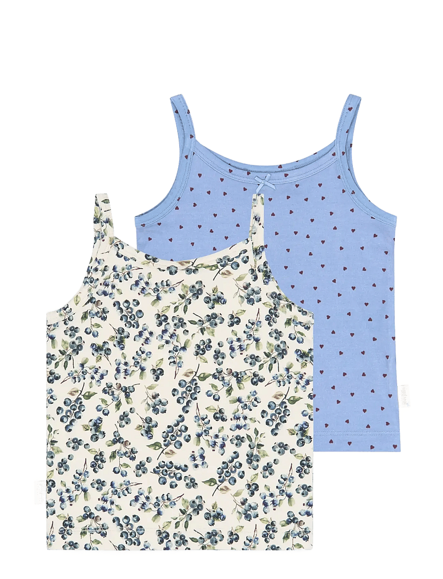 Petit Piao - PPStar Girls Undershirt 2-pack - aluskihina kantavad alussärgid - eggnog blueberry aop - 0