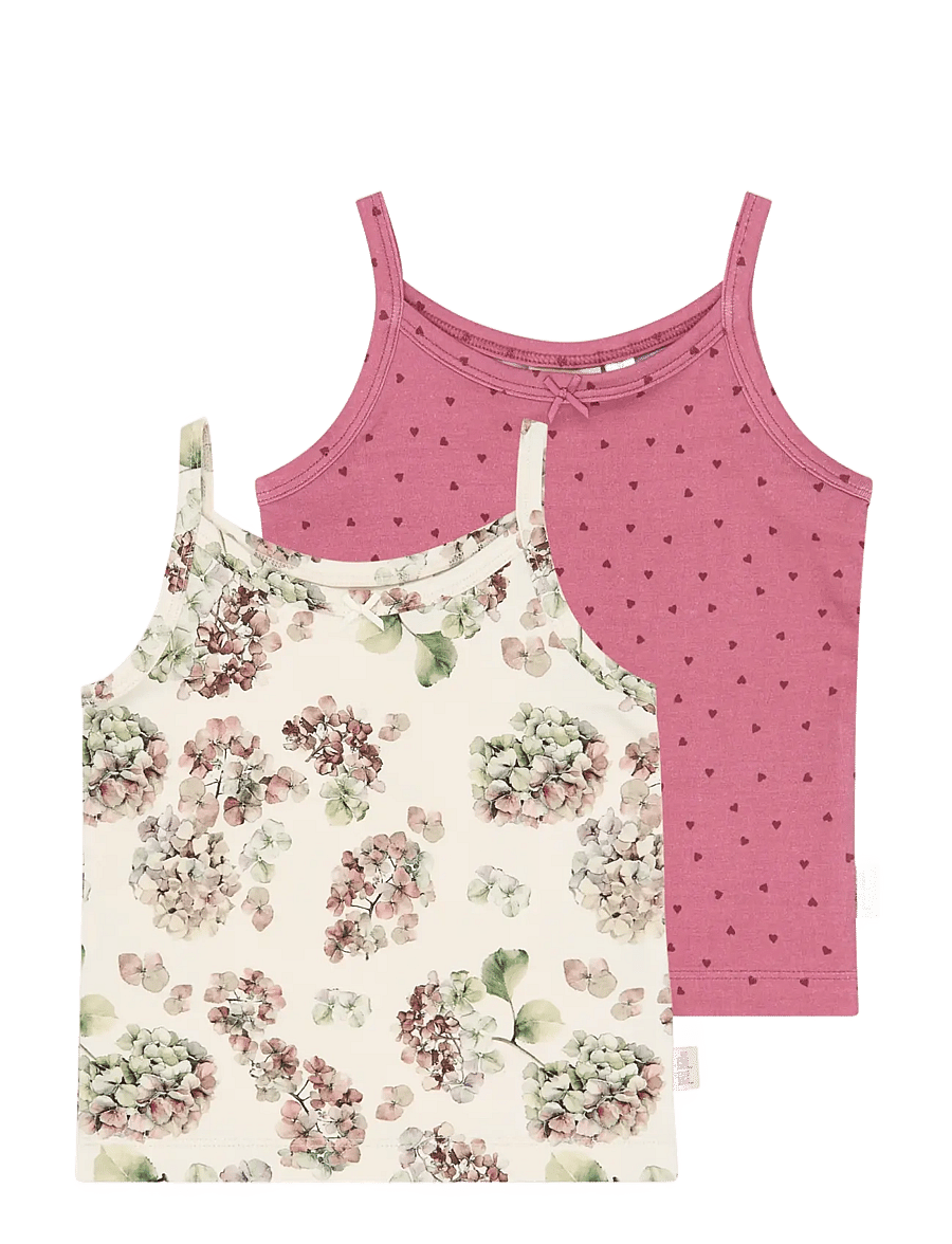 Petit Piao - PPStar Girls Undershirt 2-pack - aluskihina kantavad alussärgid - eggnog hydranger aop - 0