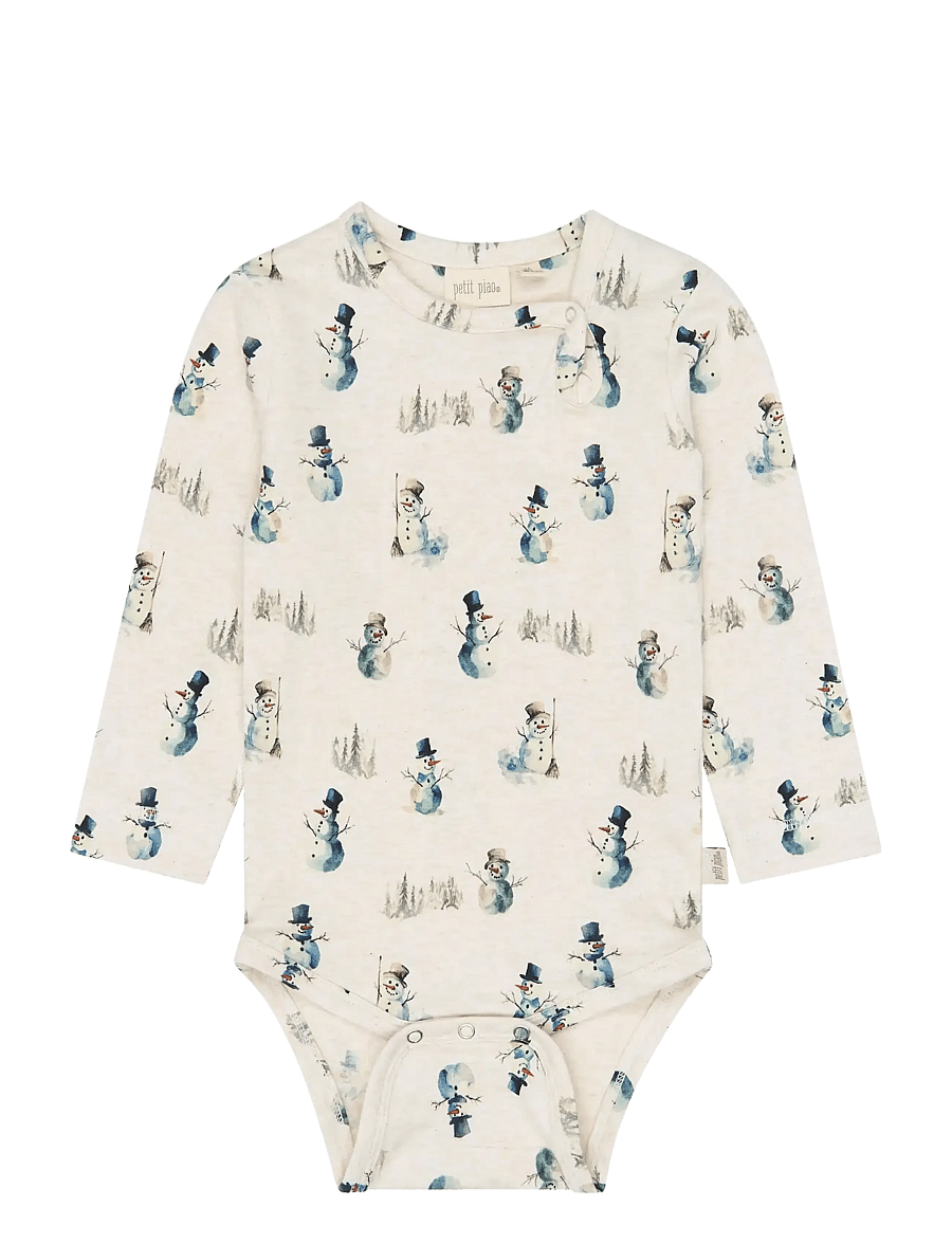 Petit Piao - PPBlizz L_S Body - eggnog melange snowman aop - 0