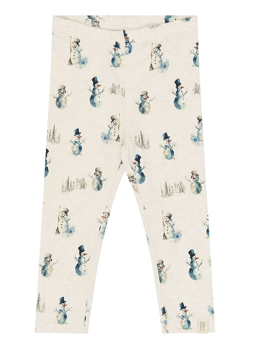 Petit Piao - PPBlizz Leggings - leggings - eggnog melange snowman aop - 0