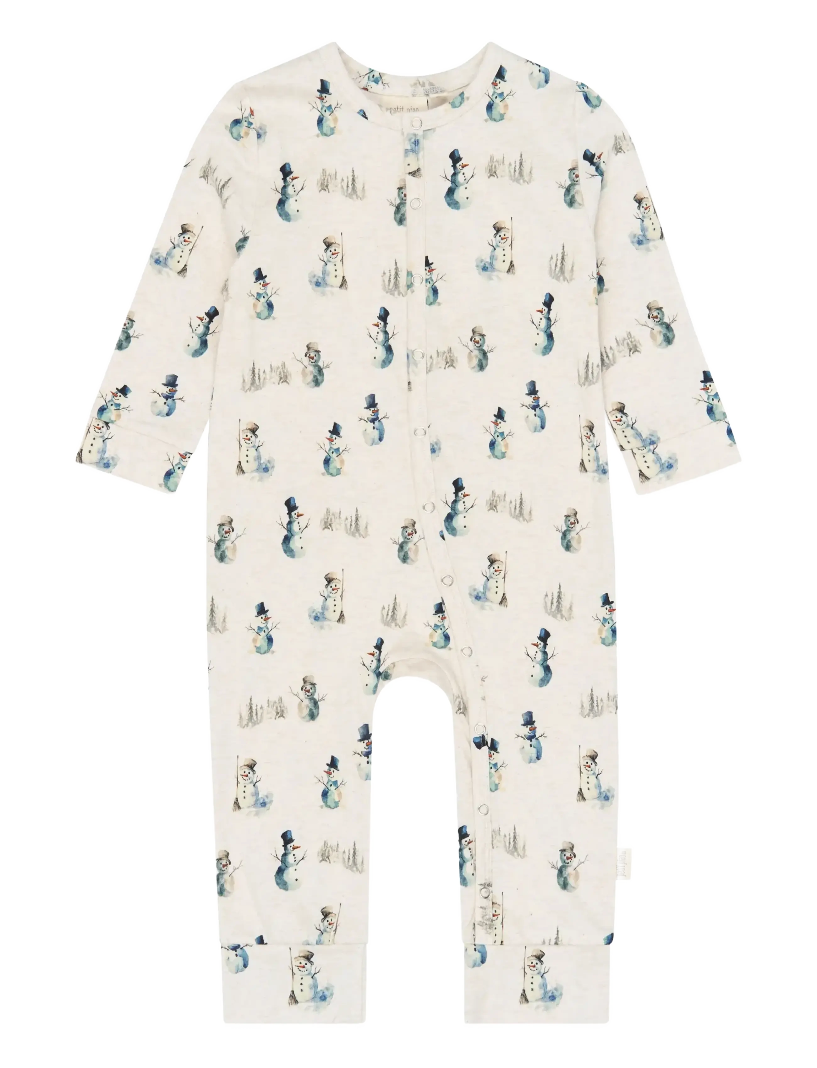 Petit Piao PPBlizz L_S Jumpsuit - Petit Piao - EGGNOG MELANGE SNOWMAN AOP / cream