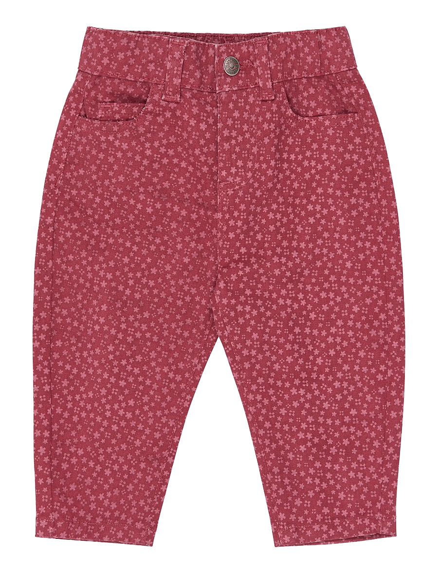 Petit Piao - PPGreta Denim Pants - deep claret flower aop - 0