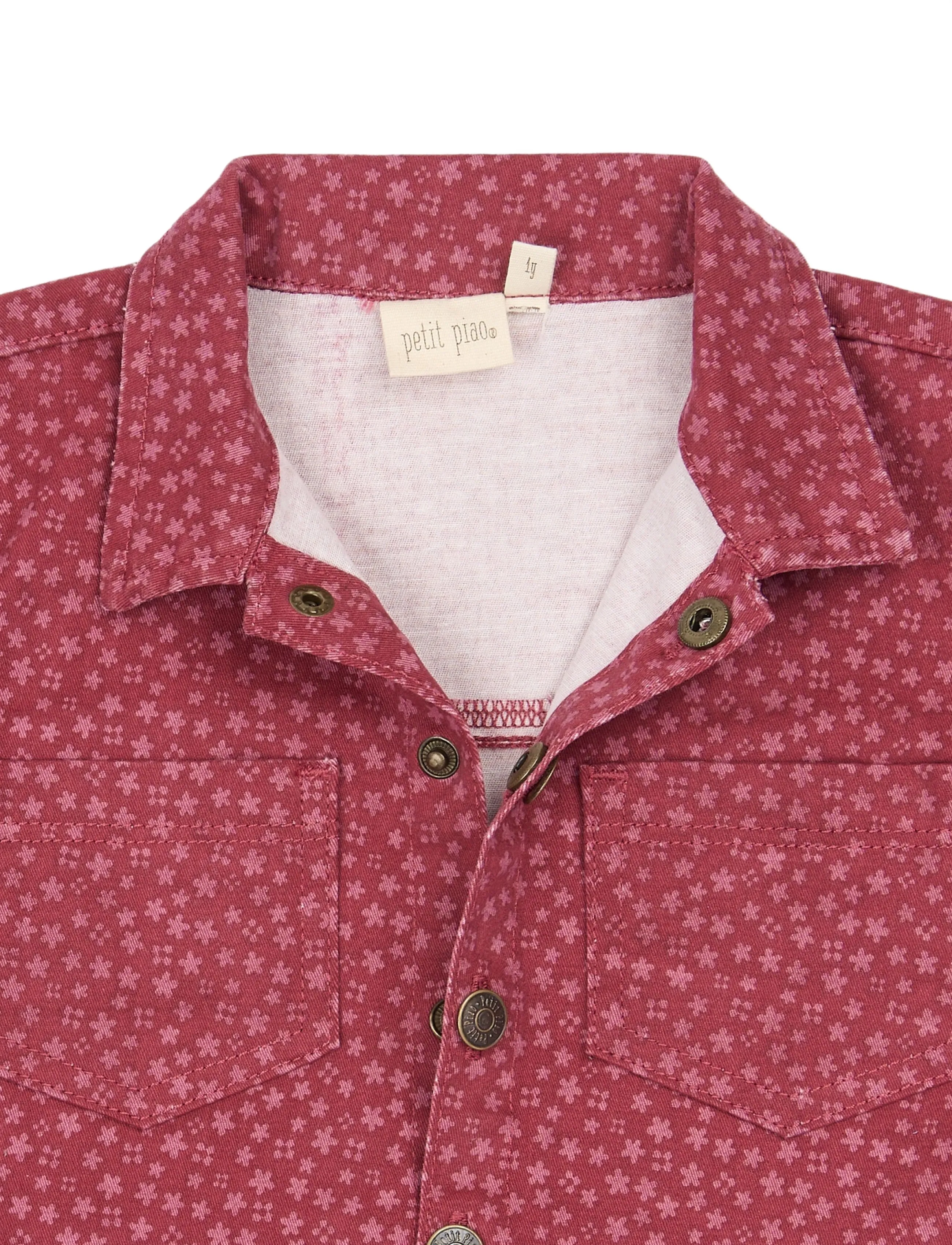 Petit Piao - PPGreta Denim Jacket - deep claret flower aop - 2