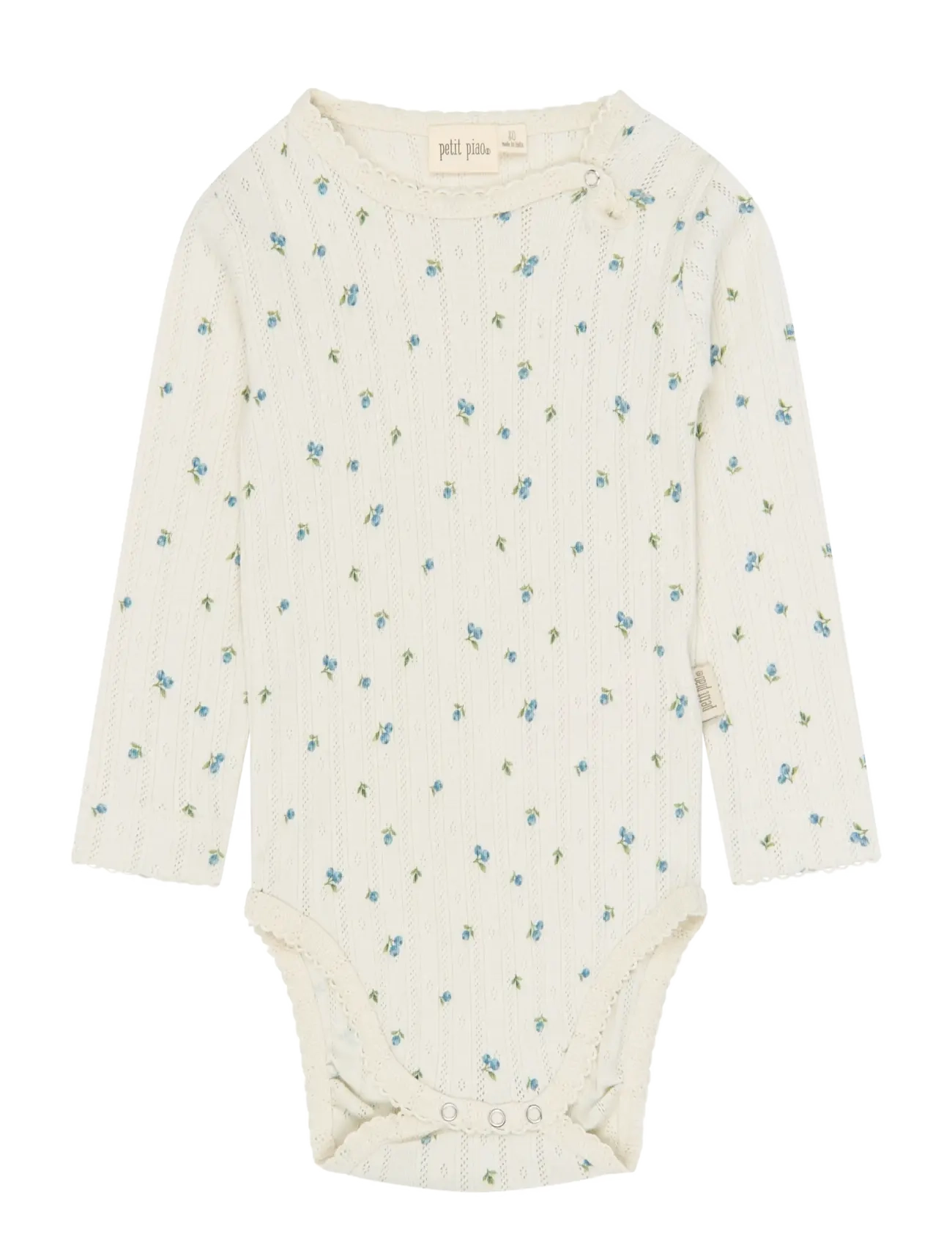 Petit Piao PPGracie L_S Pointelle Body - Långärmade bodies - EGGNOG BLUEBERRY AOP / cream