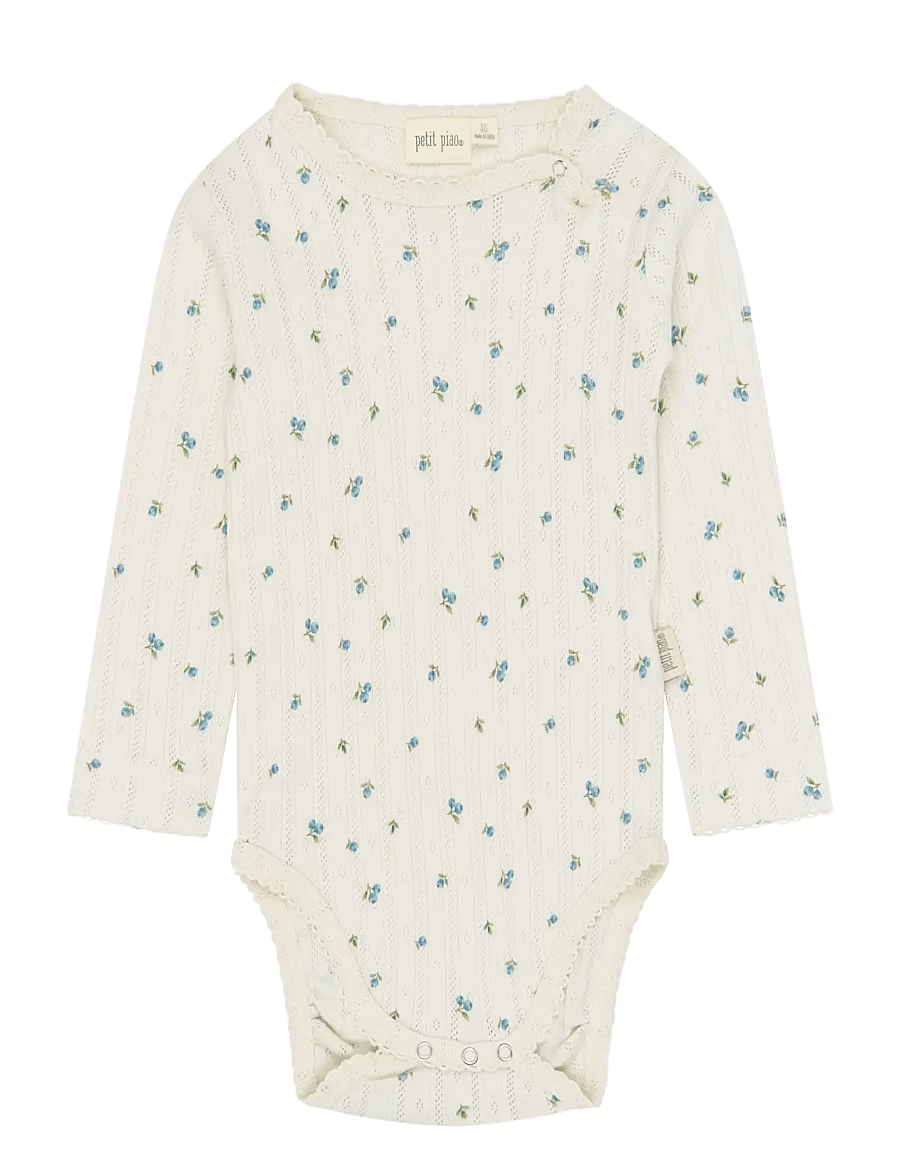 Petit Piao - PPGracie L_S Pointelle Body - långärmade bodies - eggnog blueberry aop - 0