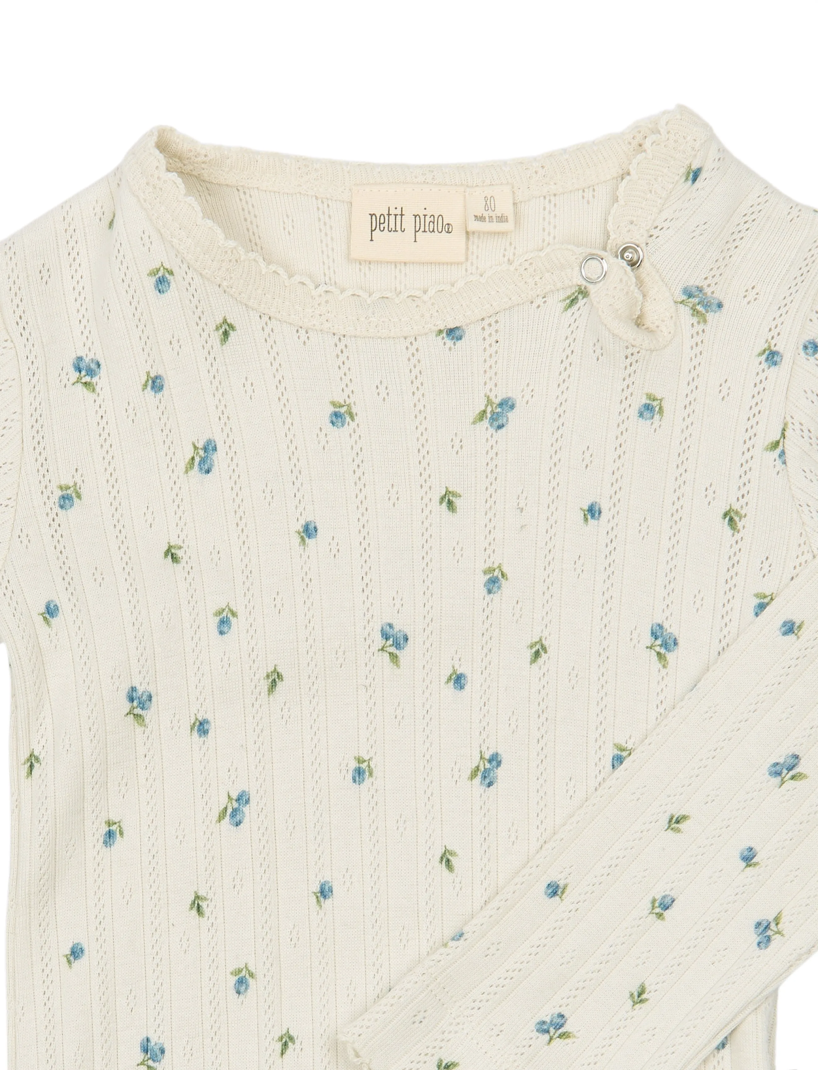 Petit Piao - PPGracie L_S Pointelle Body - långärmade bodies - eggnog blueberry aop - 2