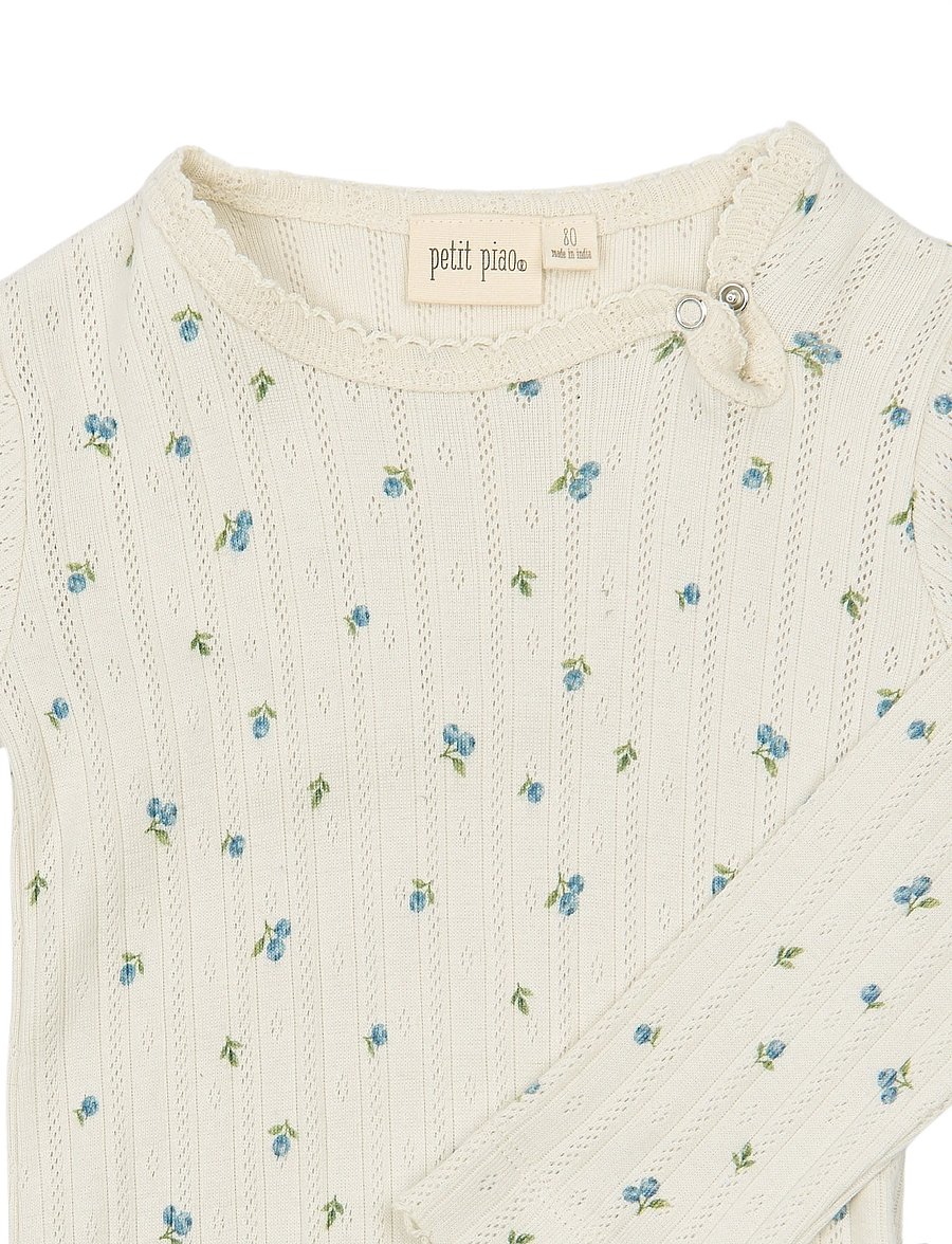 Petit Piao - PPGracie L_S Pointelle Body - långärmade bodies - eggnog blueberry aop - 2