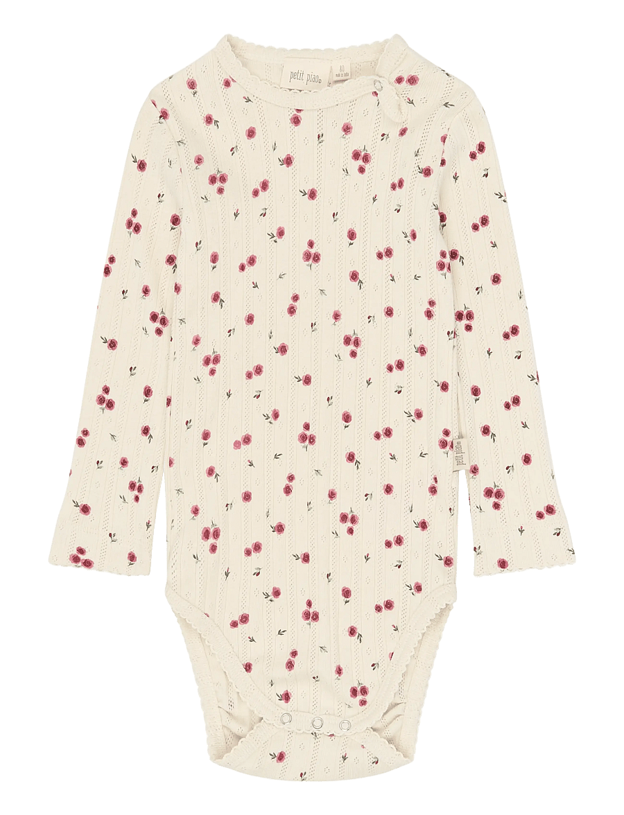 Petit Piao - PPGracie L_S Pointelle Body - langärmelige bodys - eggnog rosehip aop - 0