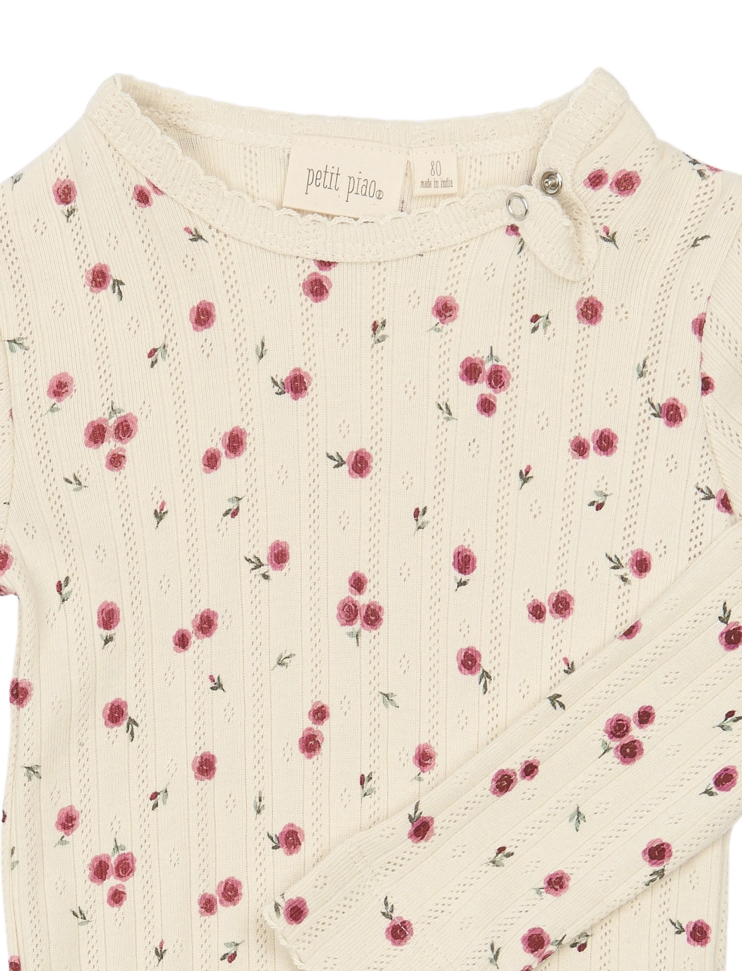 Petit Piao - PPGracie L_S Pointelle Body - langärmelige bodys - eggnog rosehip aop - 2
