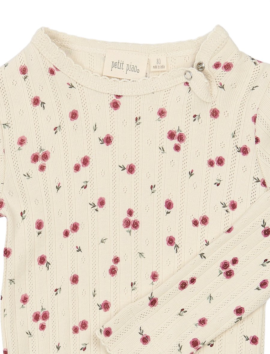 Petit Piao - PPGracie L_S Pointelle Body - langärmelige bodys - eggnog rosehip aop - 2