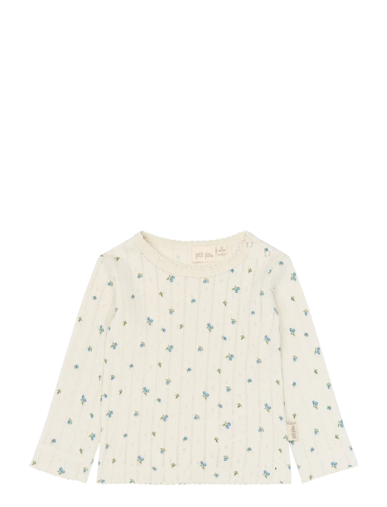 Petit Piao PPGracie L_S Pointelle Tee - Oberteile - EGGNOG BLUEBERRY AOP / cream