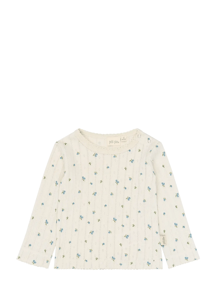Petit Piao - PPGracie L_S Pointelle Tee - langärmelig - eggnog blueberry aop - 0