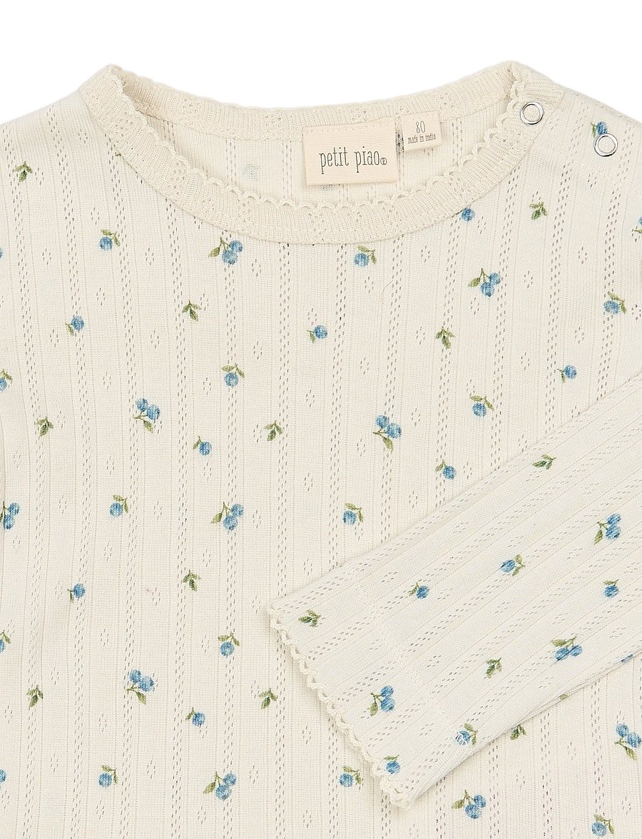 Petit Piao - PPGracie L_S Pointelle Tee - langärmelig - eggnog blueberry aop - 2