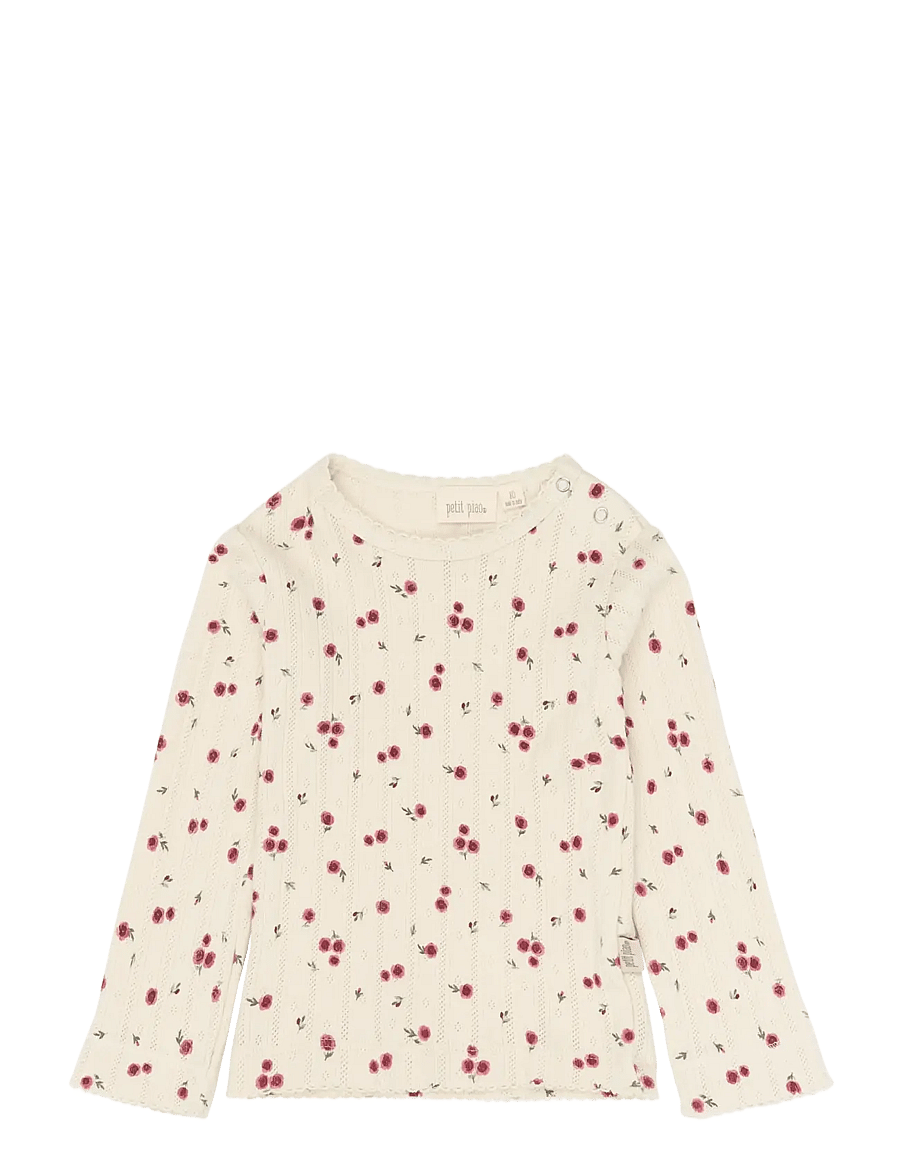 Petit Piao - PPGracie L_S Pointelle Tee - langärmelig - eggnog rosehip aop - 0