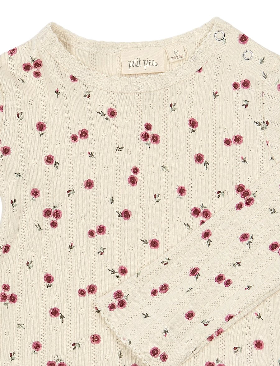 Petit Piao - PPGracie L_S Pointelle Tee - langärmelig - eggnog rosehip aop - 2