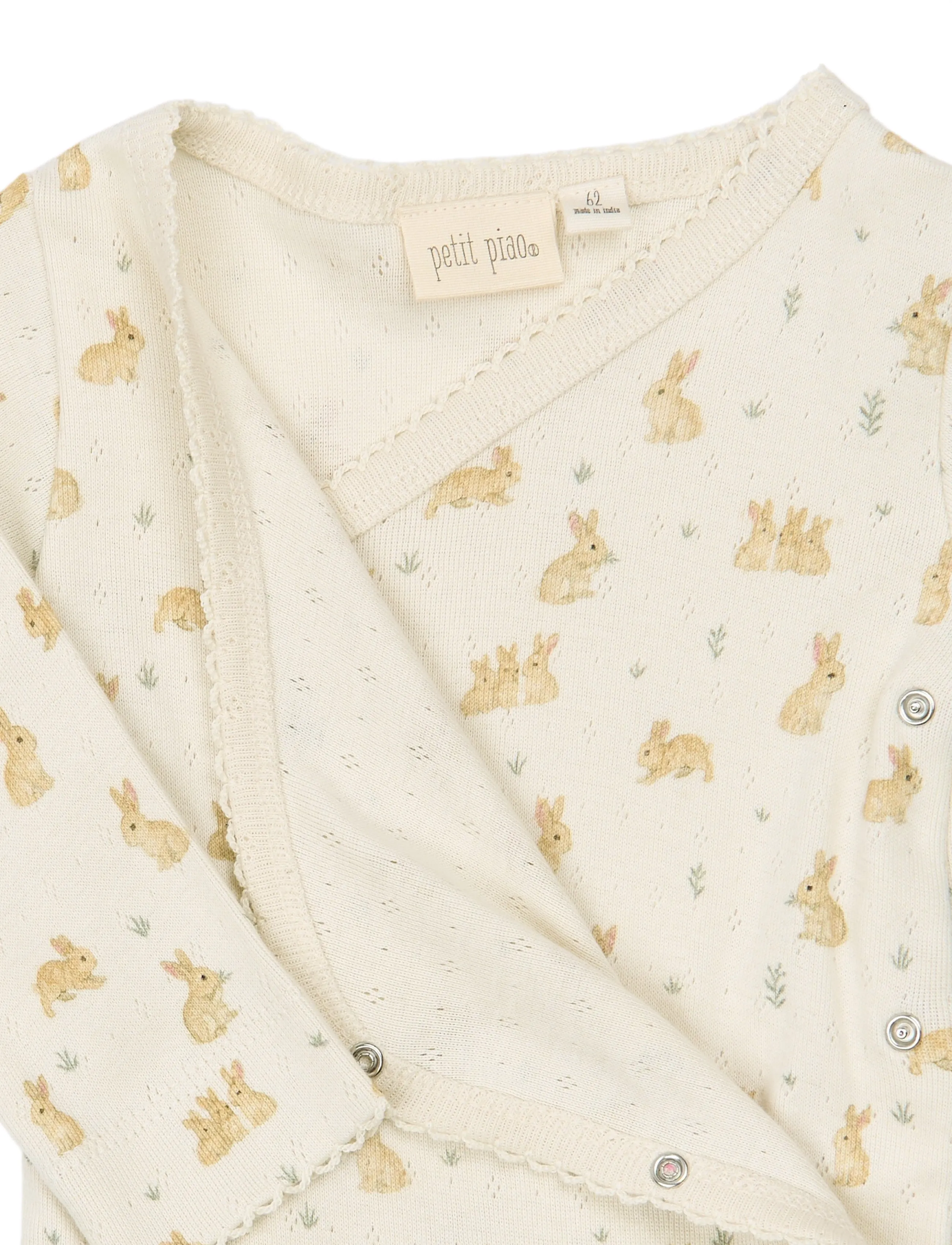 Petit Piao - PPDio L_S Body Fold Pointelle NB - långärmade bodies - eggnog rabbit aop - 2