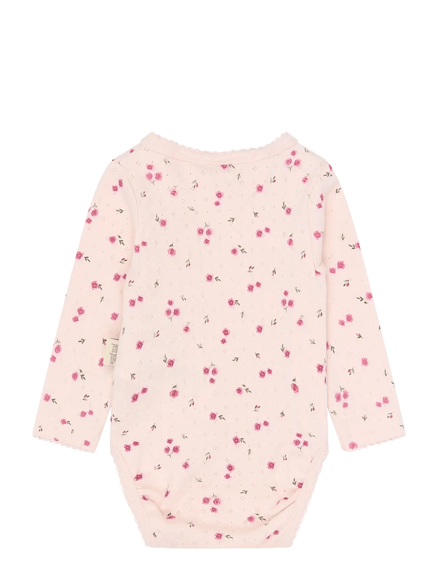 Petit Piao - PPDio L_S Body Fold Pointelle NB - långärmade bodies - mauve chalk rosehip aop - 1
