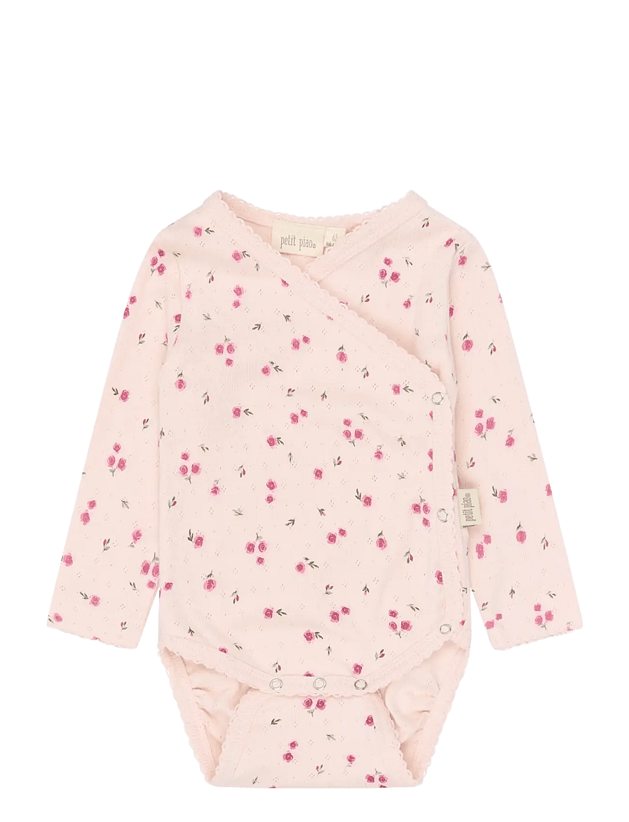 Petit Piao - PPDio L_S Body Fold Pointelle NB - långärmade bodies - mauve chalk rosehip aop - 0
