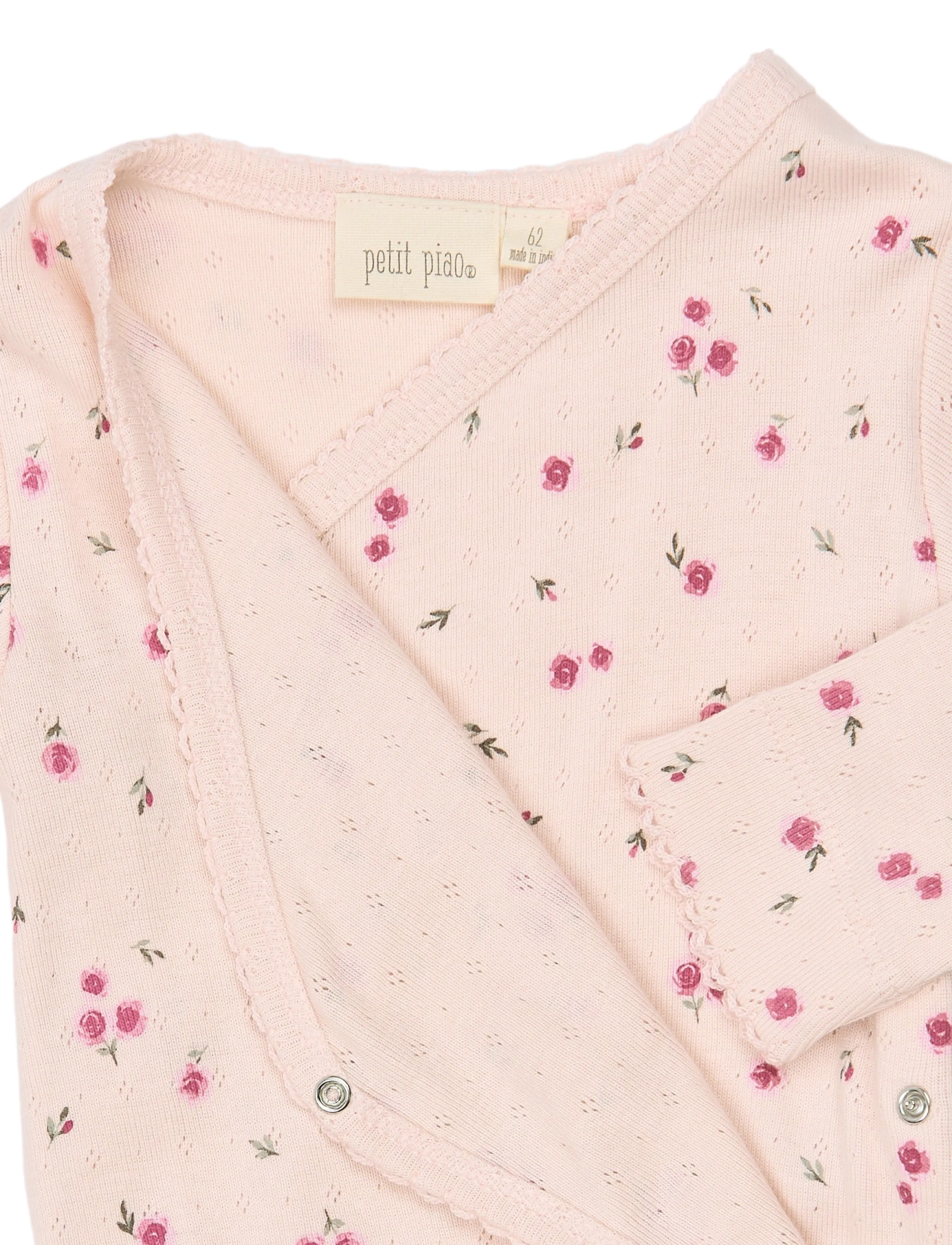Petit Piao - PPDio L_S Body Fold Pointelle NB - långärmade bodies - mauve chalk rosehip aop - 2