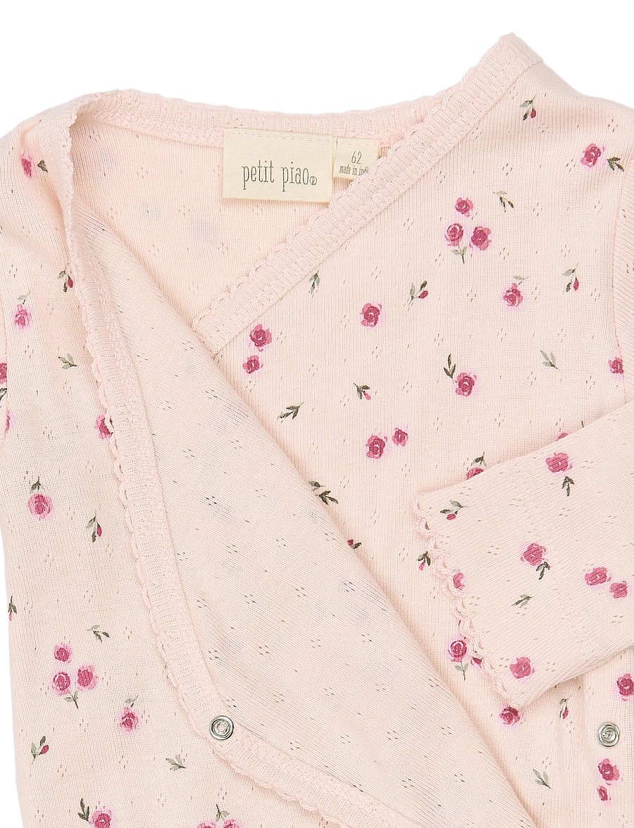 Petit Piao - PPDio L_S Body Fold Pointelle NB - långärmade bodies - mauve chalk rosehip aop - 2