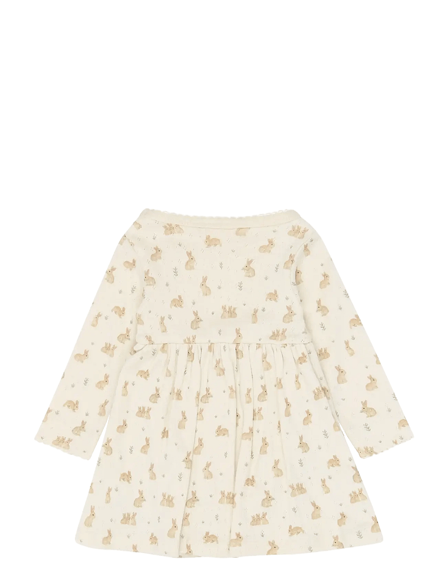 Petit Piao - PPDio L_S Body Dress Fold Pointelle - långärmade bodies - eggnog rabbit aop - 0