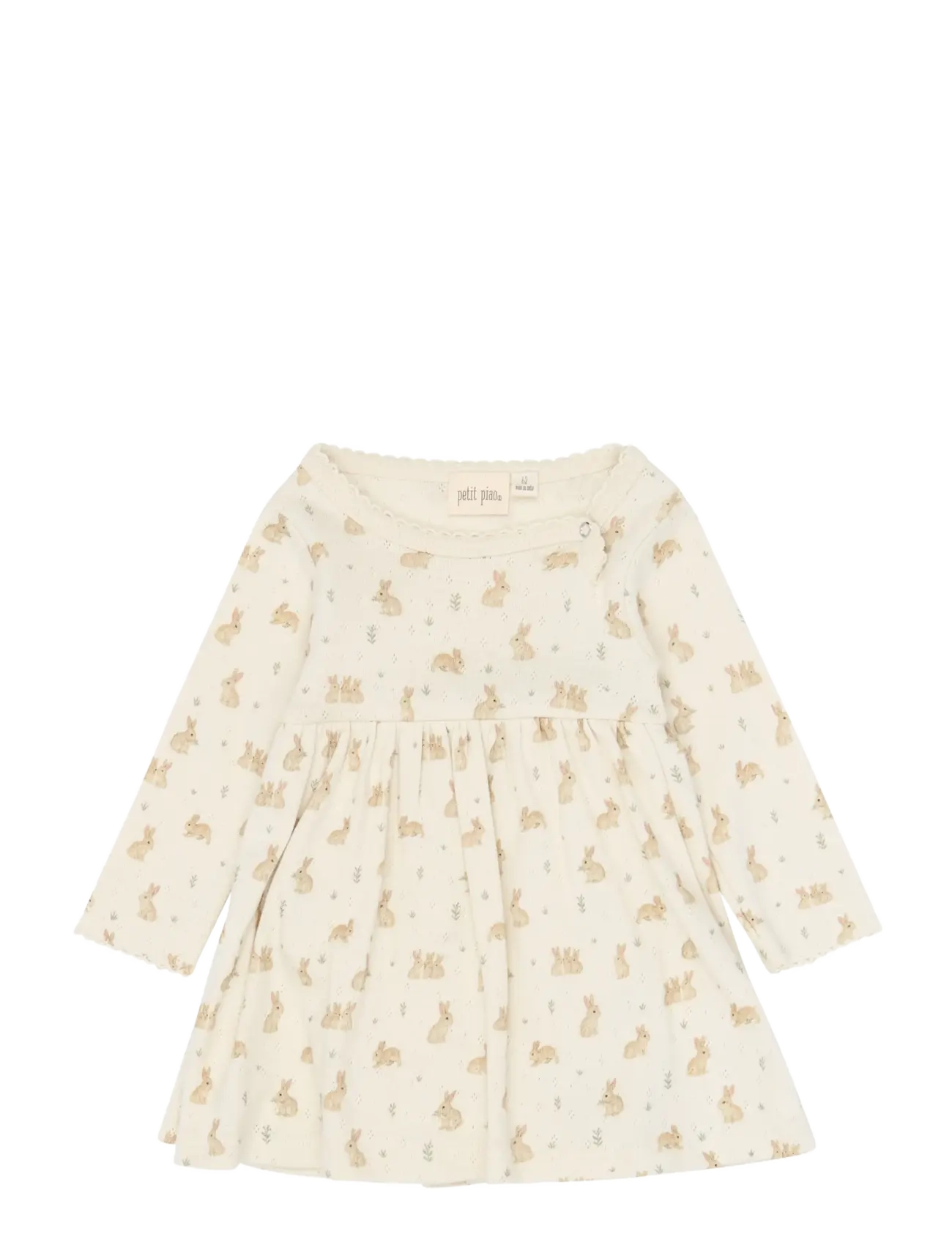 Petit Piao - PPDio L_S Body Dress Fold Pointelle - långärmade bodies - eggnog rabbit aop - 1