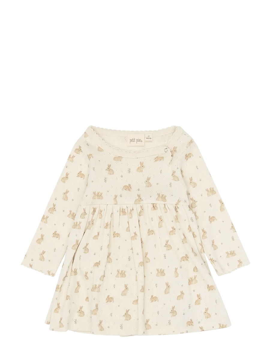 Petit Piao - PPDio L_S Body Dress Fold Pointelle - långärmade bodies - eggnog rabbit aop - 1