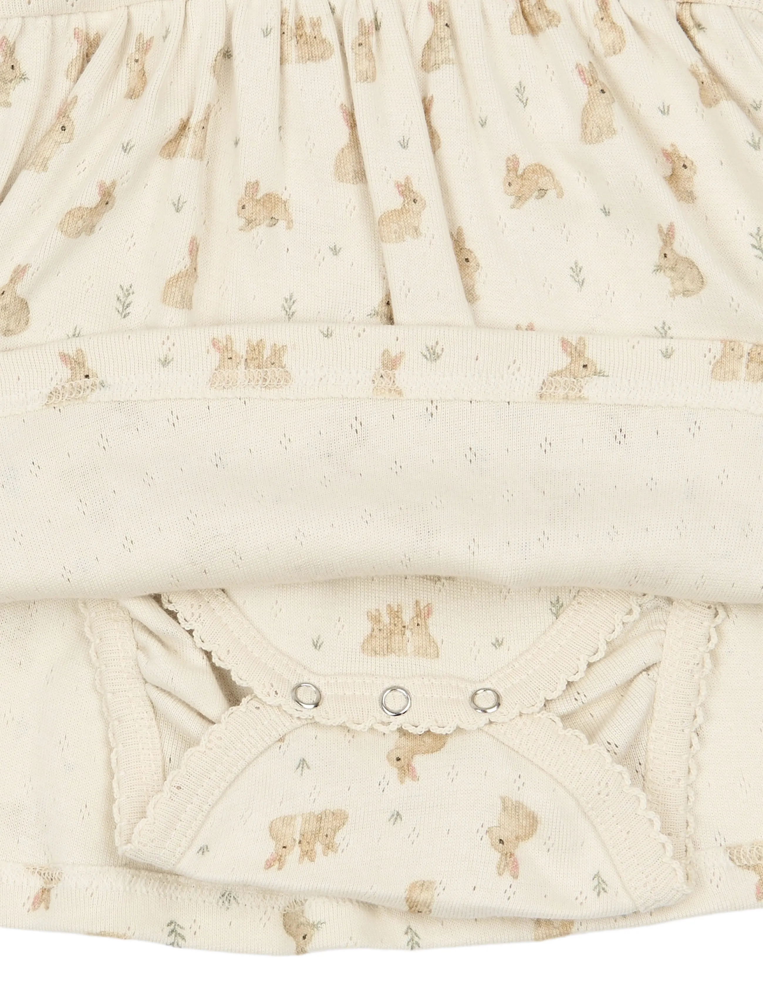 Petit Piao - PPDio L_S Body Dress Fold Pointelle - långärmade bodies - eggnog rabbit aop - 2