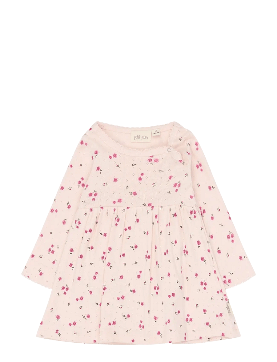 Petit Piao - PPDio L_S Body Dress Fold Pointelle - långärmade bodies - mauve chalk rosehip aop - 0