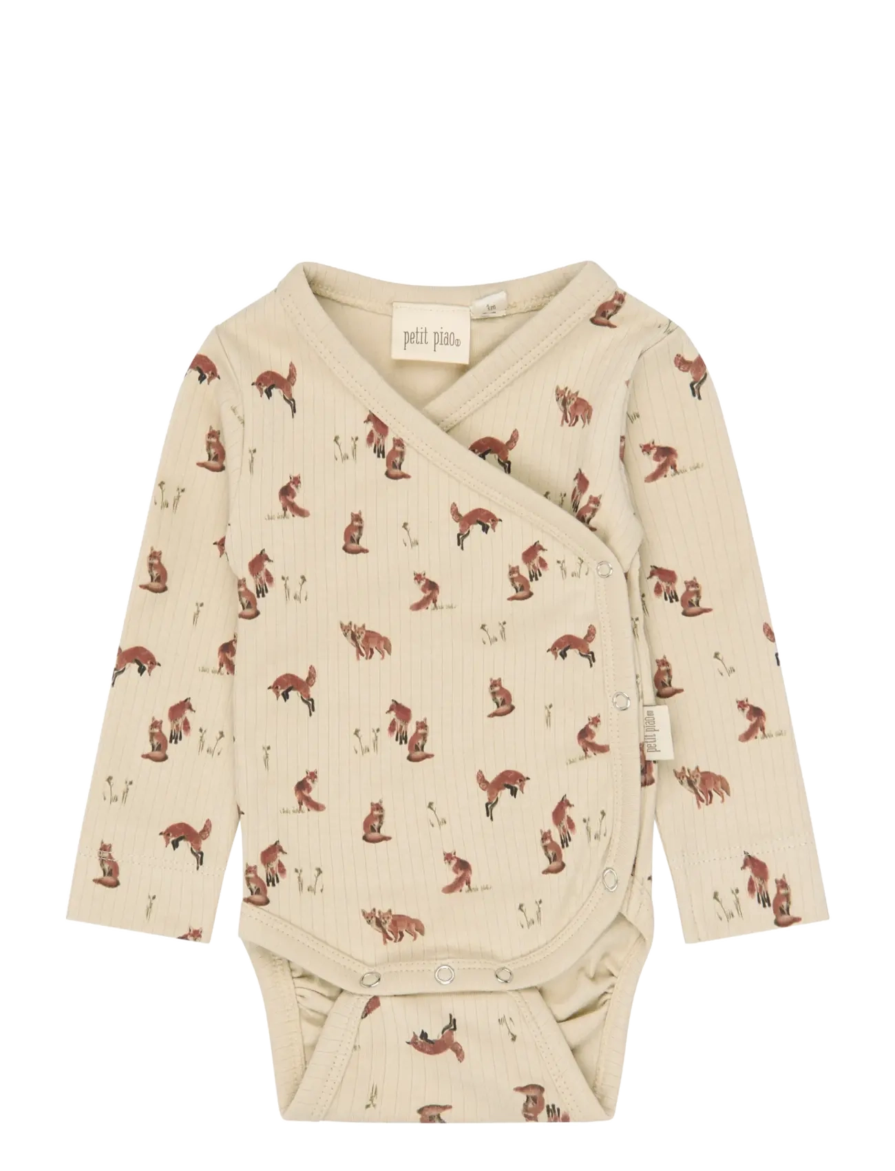 Petit Piao PPDinn L_S Body Fold Pointelle NB - Långärmade bodies - CEMENT FOX AOP / cream