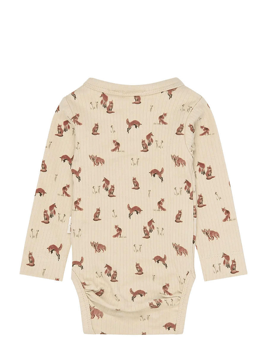Petit Piao - PPDinn L_S Body Fold Pointelle NB - långärmade bodies - cement fox aop - 1