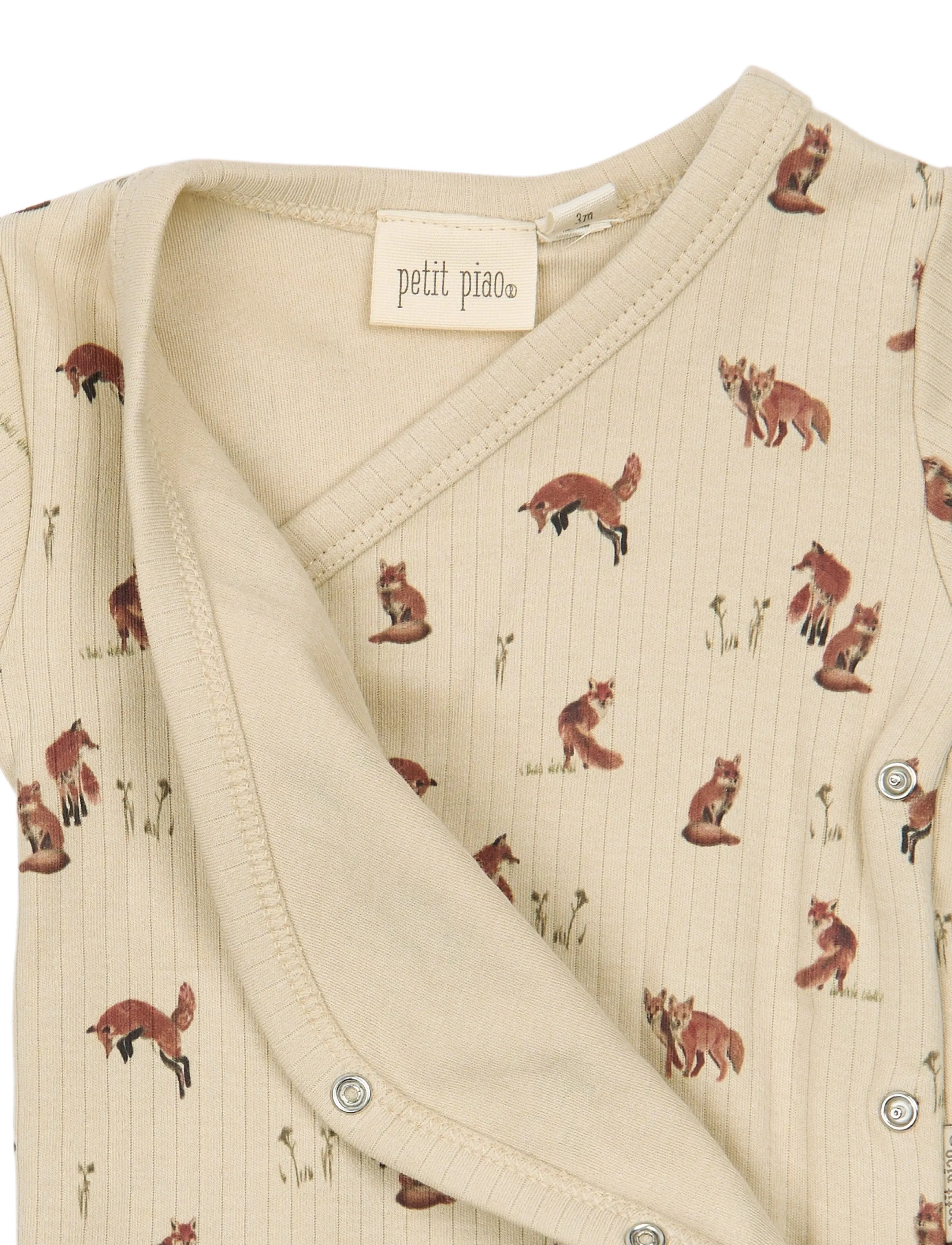 Petit Piao - PPDinn L_S Body Fold Pointelle NB - långärmade bodies - cement fox aop - 2