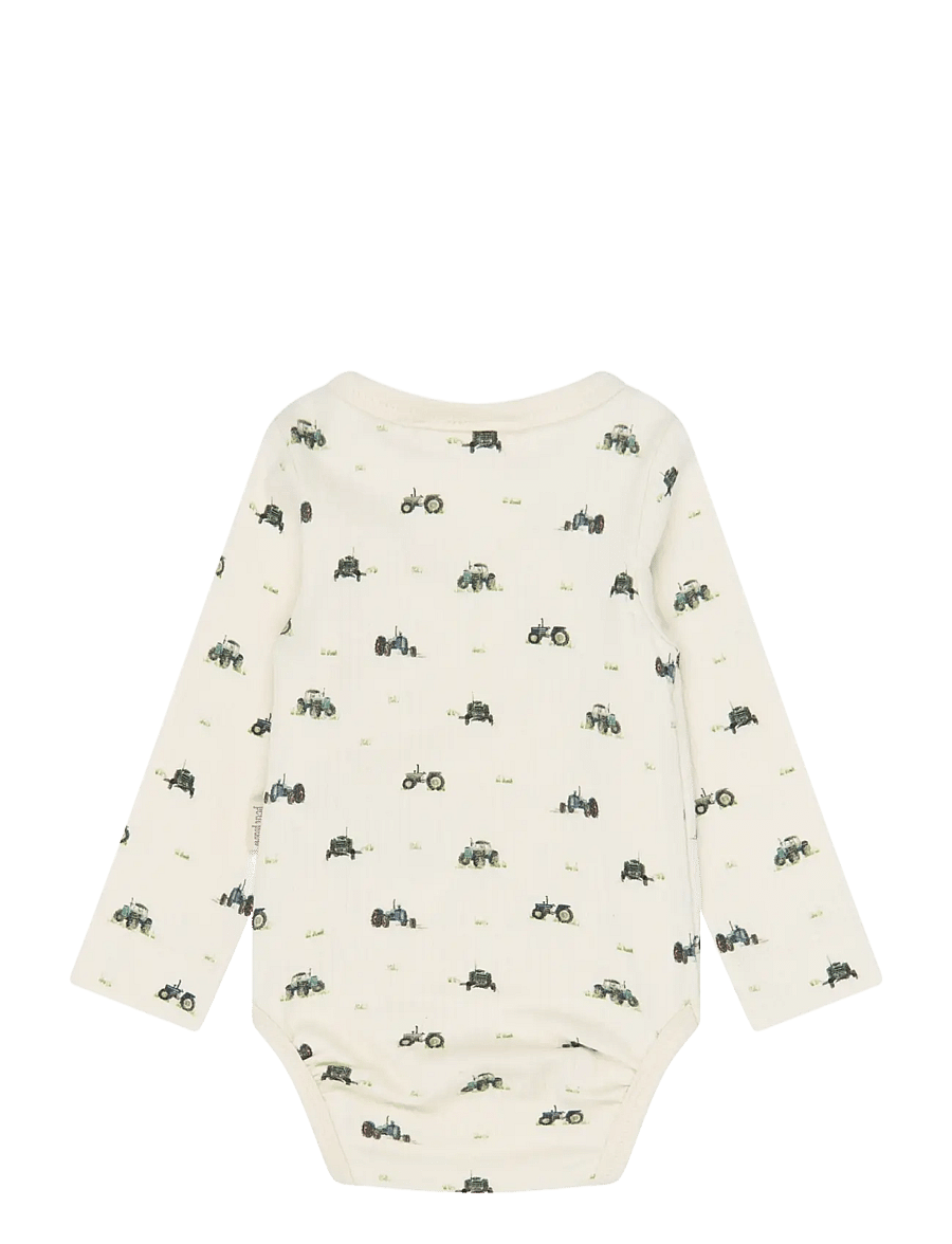 Petit Piao - PPDinn L_S Body Fold Pointelle NB - pikkade varrukatega bodid - eggnog tractor aop - 1