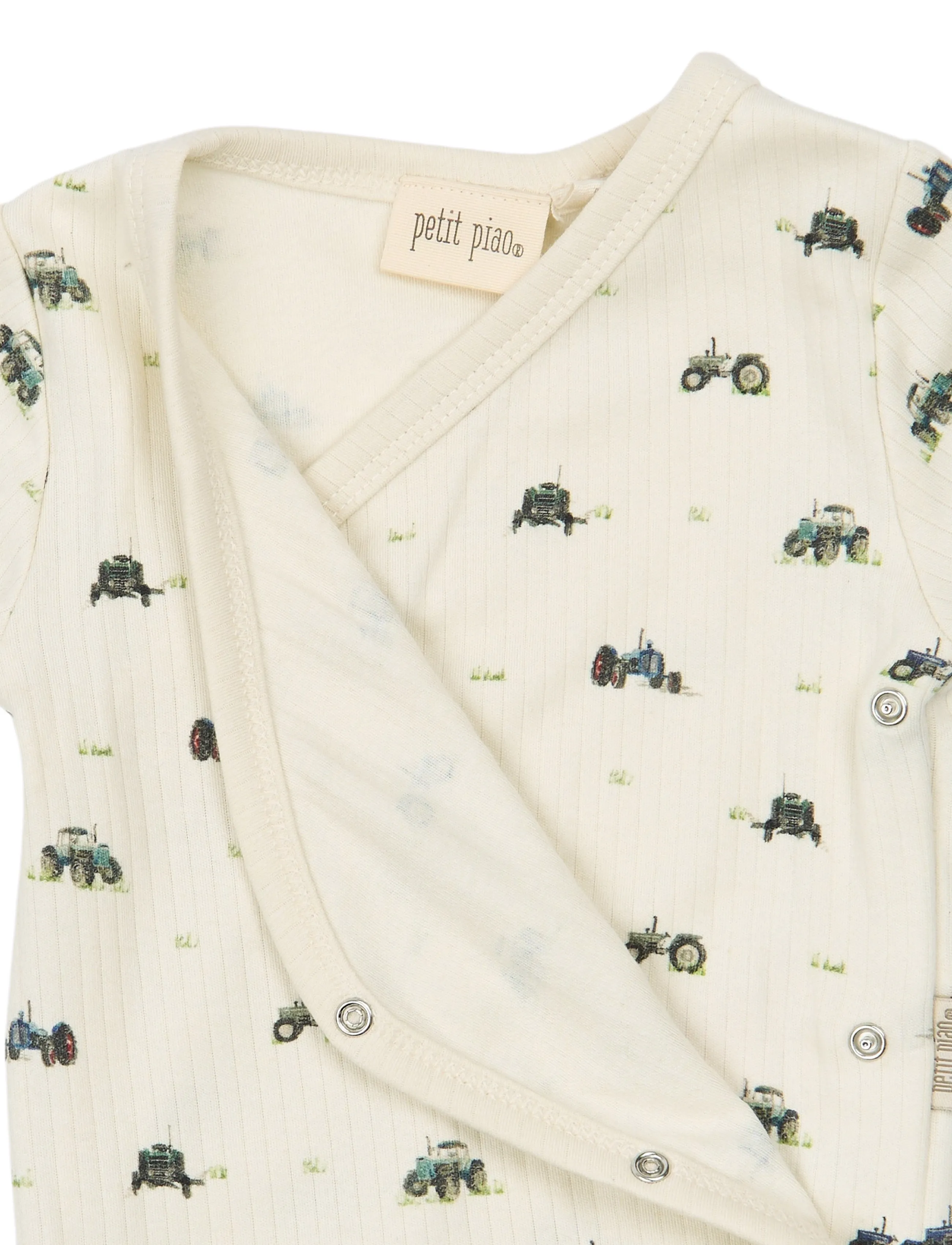 Petit Piao - PPDinn L_S Body Fold Pointelle NB - pikkade varrukatega bodid - eggnog tractor aop - 2