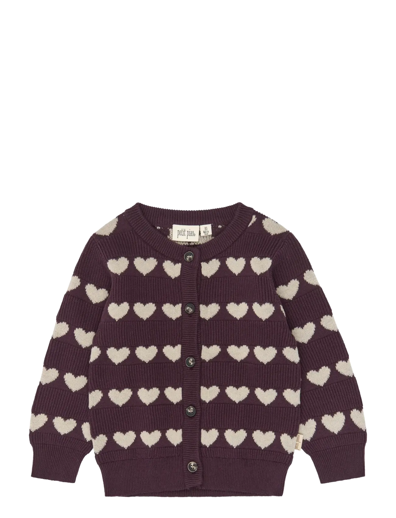 Petit Piao PPElia Knit Cardigan - Stickat - HUCKLEBERRY HEART AOP / burgundy