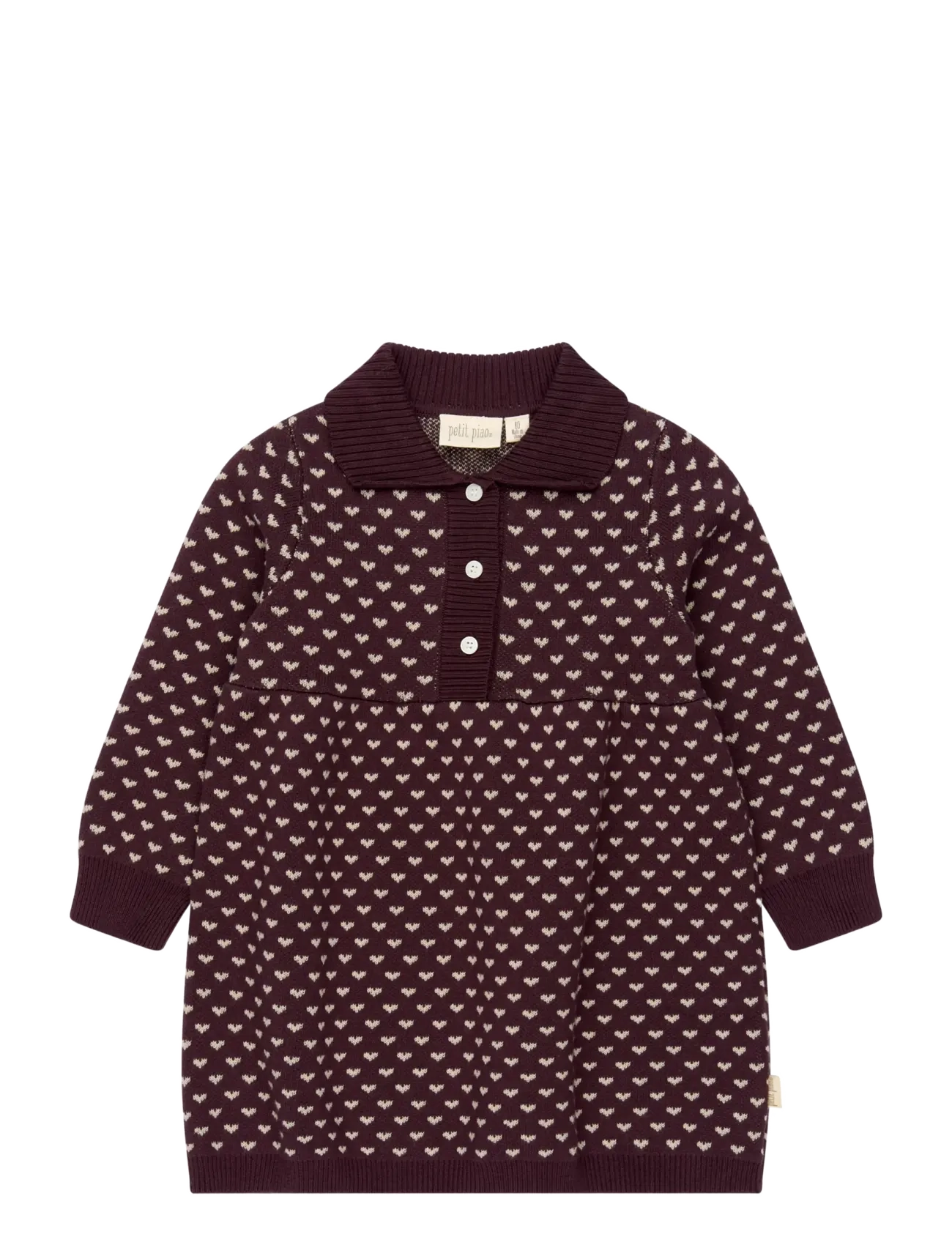 Petit Piao PPGedel Heart Knit L_S Dress - Clothing - HUCKLEBERRY HEART AOP / burgundy