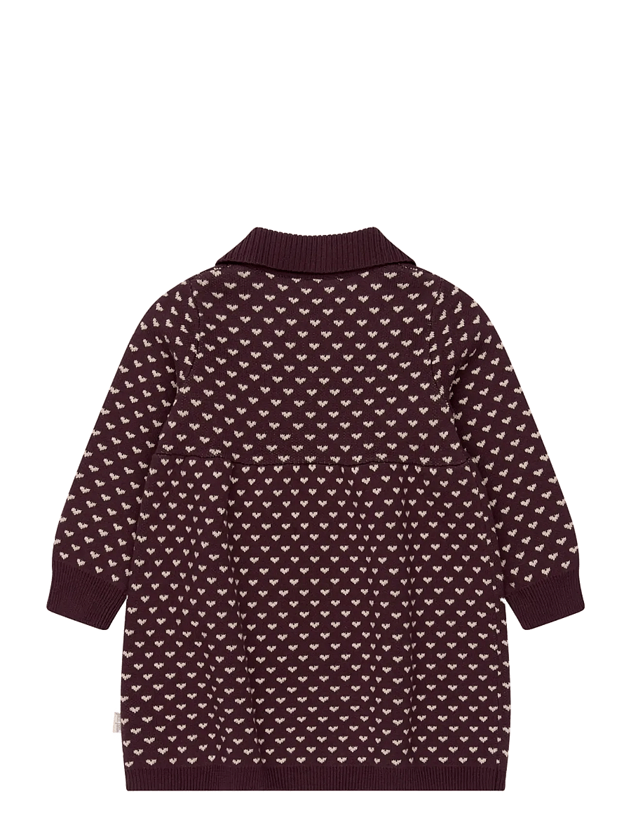 Petit Piao - PPGedel Heart Knit L_S Dress - langärmelige babykleider - huckleberry heart aop - 1