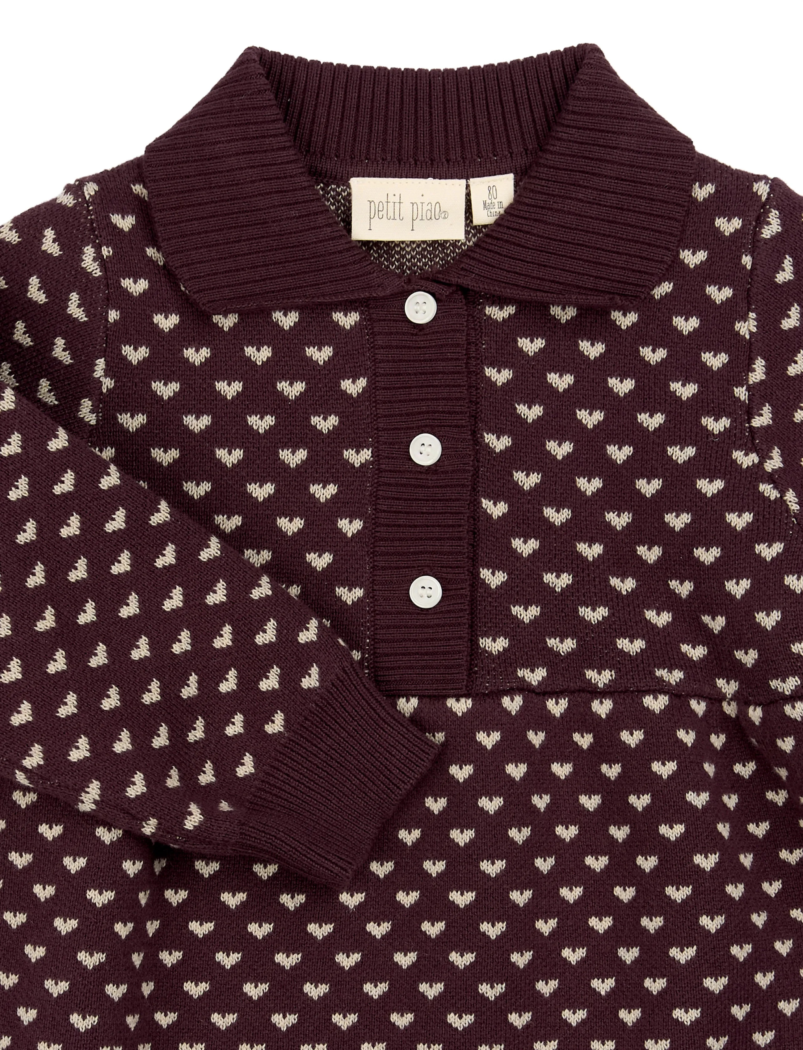 Petit Piao - PPGedel Heart Knit L_S Dress - long-sleeved baby dresses - huckleberry heart aop - 2