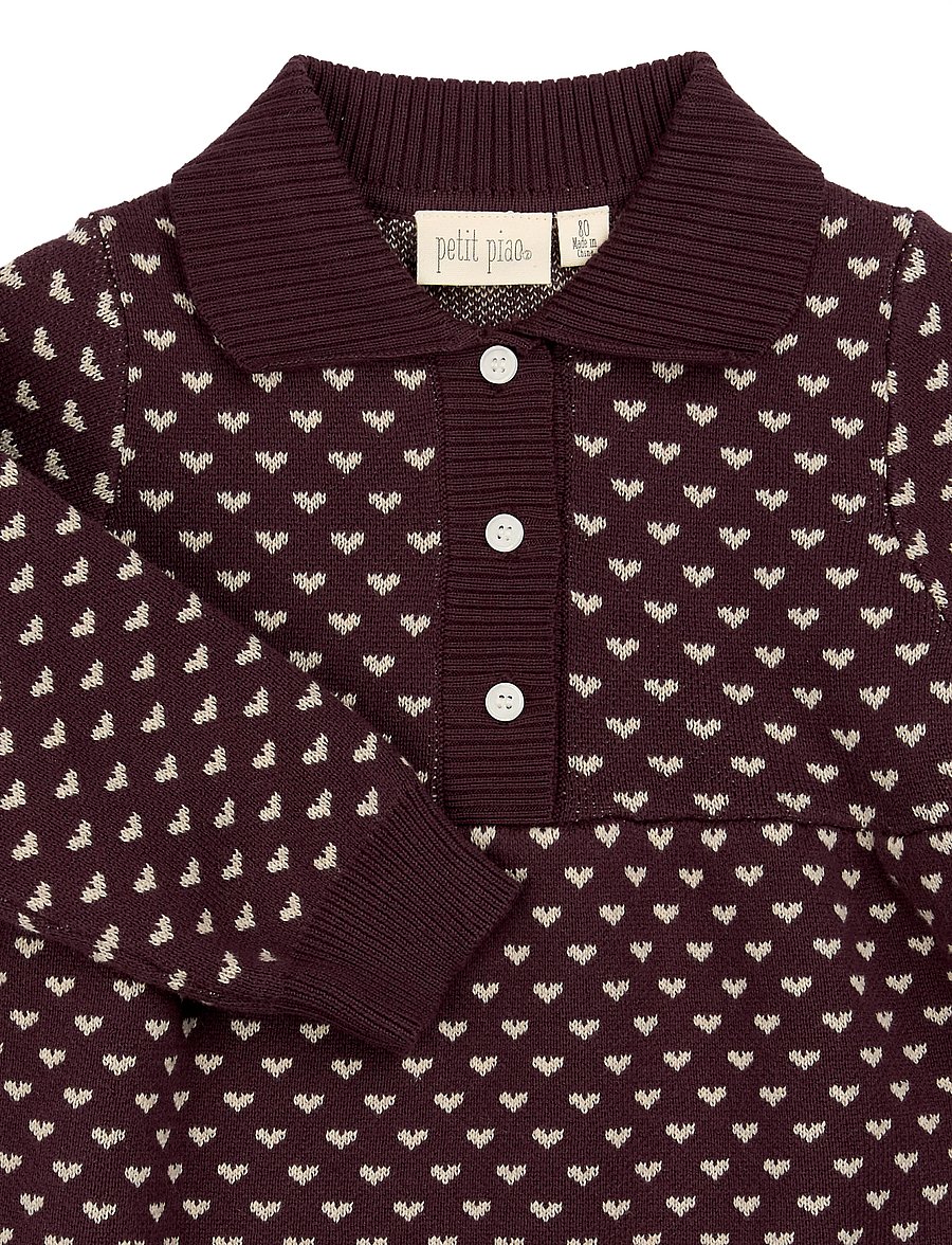 Petit Piao - PPGedel Heart Knit L_S Dress - langärmelige babykleider - huckleberry heart aop - 2