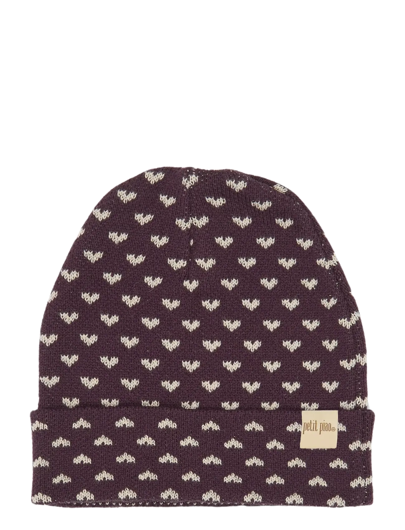 Petit Piao PPGedel Heart Knit Hat - Beanies - HUCKLEBERRY HEART AOP / burgundy